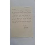 CRICKET, handwritten letter signed by Jimmy Cook, dated 15th November 1993, with letter folds,