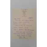 CRICKET, handwritten letter signed by David East, on headed address paper, dated 19th August 1993,