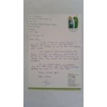 CRICKET, handwritten letter signed by Tim Tremlett, on headed 'Tim Tremlett Benefit Year 1993'