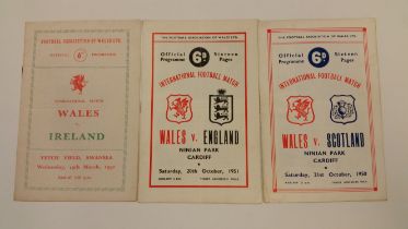 FOOTBALL, Wales programmes, inc. v Scotland 1950, v England 1951, v Ireland 1952, all played in