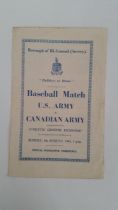 BASEBALL, US Army v Canadian Army 9th August 1943, official programme and autograph sheet inc.