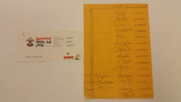 FOOTBALL, Southampton, signed home made team sheet inc. Shearer, Flowers, Horne, Osmond, Moore,