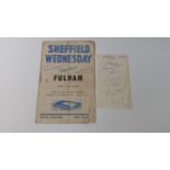 FOOTBALL, Sheffield Wednesday selection, inc. signed card by 8 players of 1946-47 season, Turton,