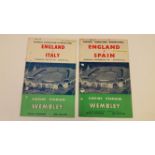 FOOTBALL, signed 1950s England programmes, inc. England v Italy 1959, England v Spain 1955; Byrne (