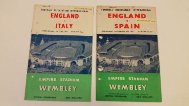 FOOTBALL, signed 1950s England programmes, inc. England v Italy 1959, England v Spain 1955; Byrne (