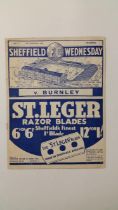 FOOTBALL, Sheffield Wednesday home programme, v Burnley, 8th Jan 1938, VG