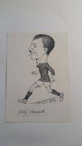 FOOTBALL, signed Billy Meredith cartoon, printed Louis Oliver cartoon of Meredith hand signed in