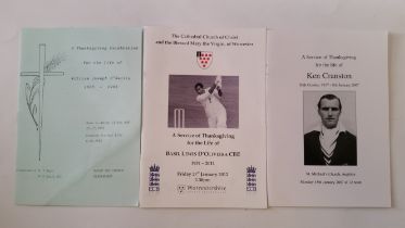CRICKET, orders of service, inc. William (Bill) O'Reilly, Basil D'Oliveira (with Parkinson's UK
