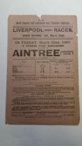 HORSERACING, railway price leaflet poster regarding the 1907 Grand National at Aintree, small rips