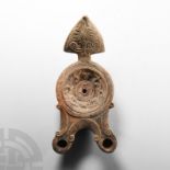 Roman Terracotta Double Oil Lamp with Reflector