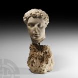 Roman Marble Head on Corinthian Capital Section