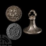English Medieval Silver Chessman Type Seal Matrix for Christine de Wattone