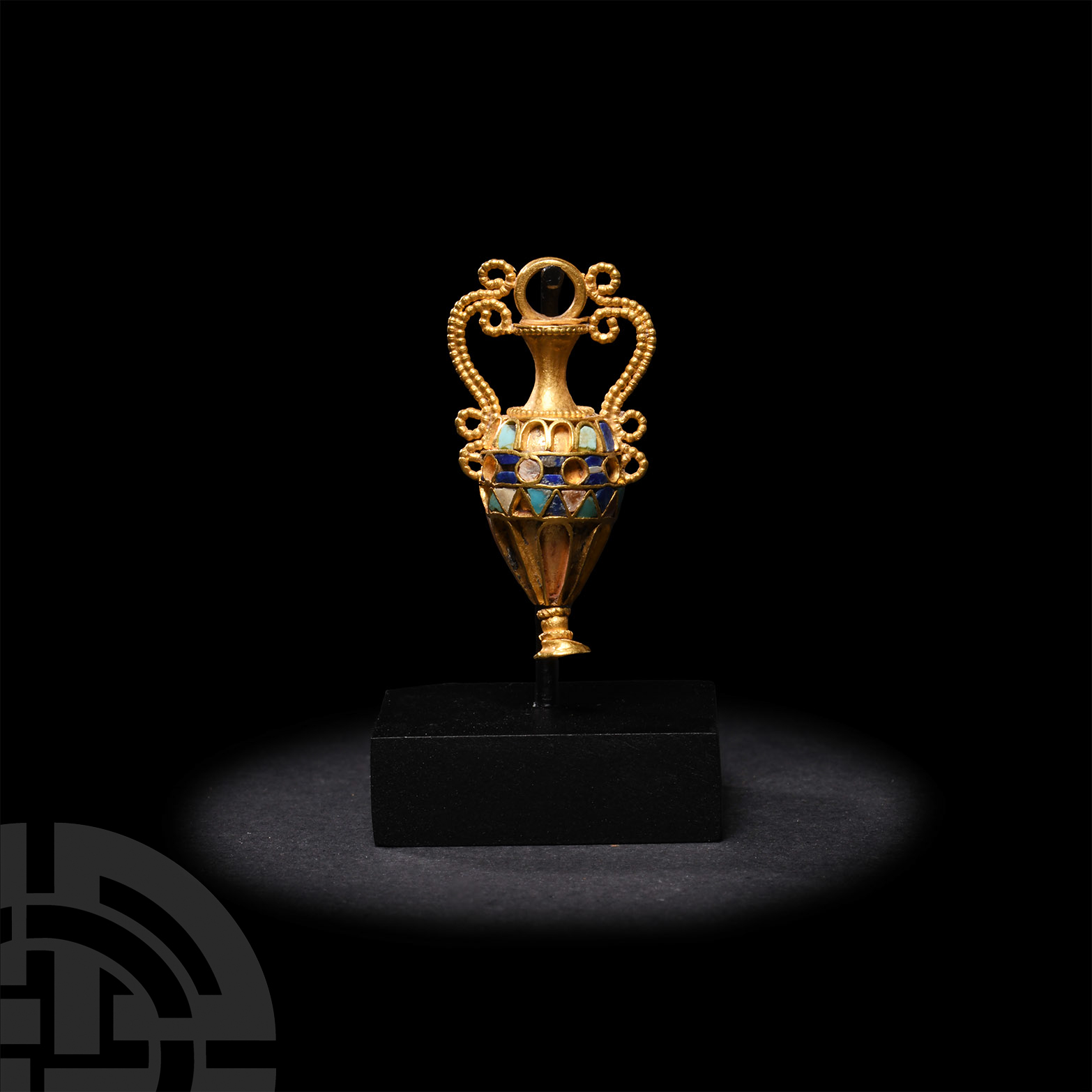 Hellenistic Gold Amphora Pendant Inlaid with Gemstones