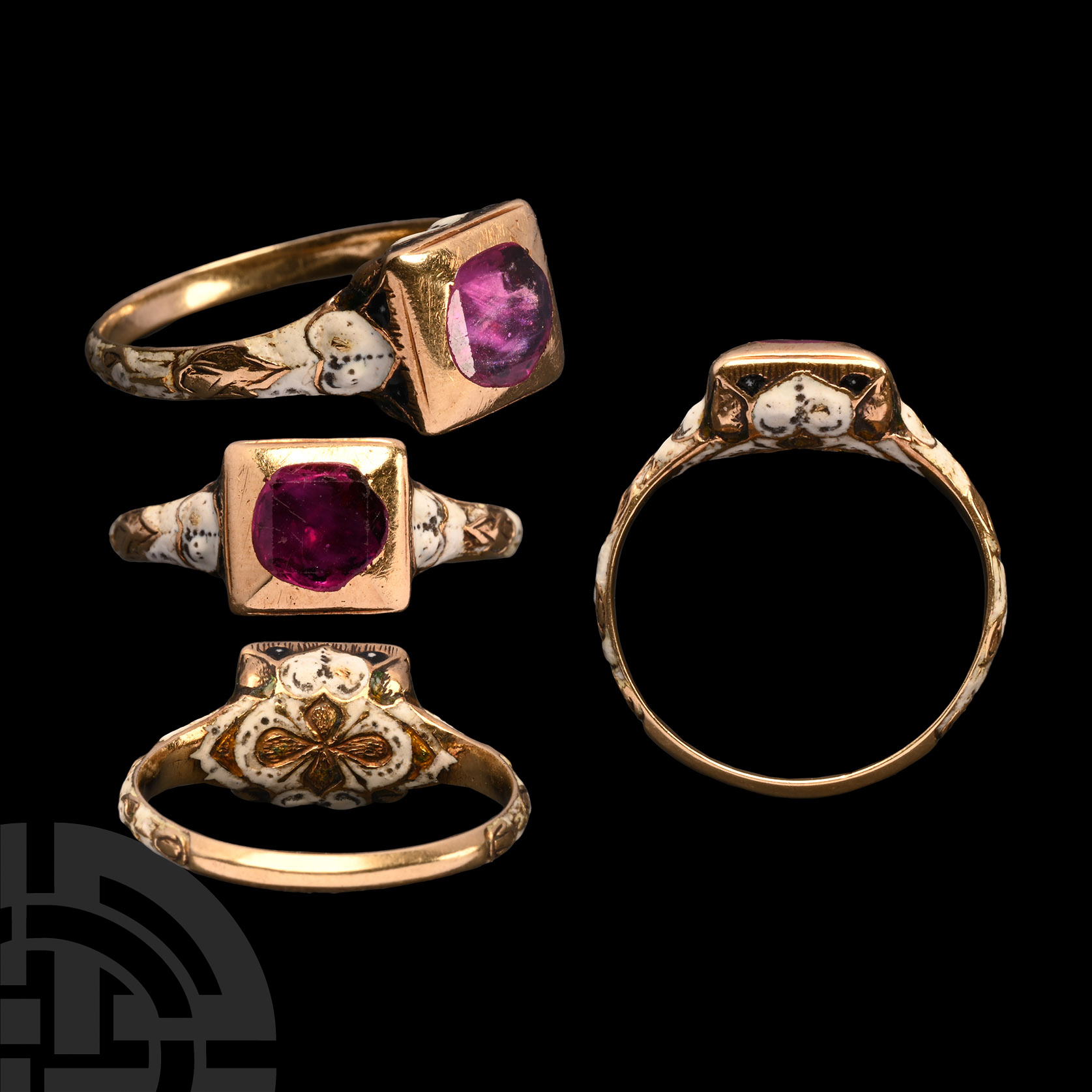 Baroque Gold, Ruby and Enamel Ring