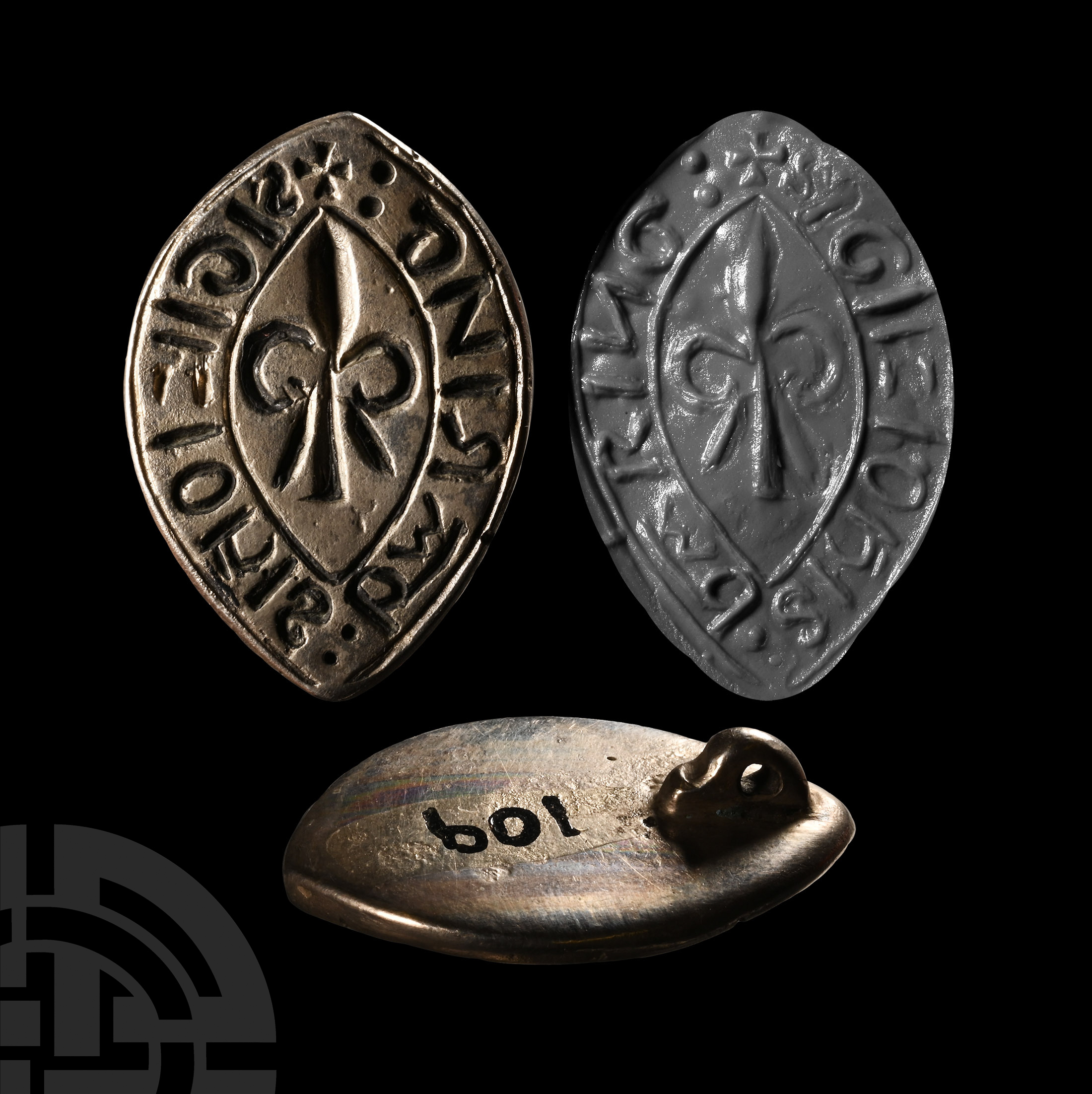 English Medieval Silver Vesica-Shaped Seal Matrix for John Baring