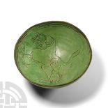 Byzantine Green Glazed Sgraffito Bowl with Lion
