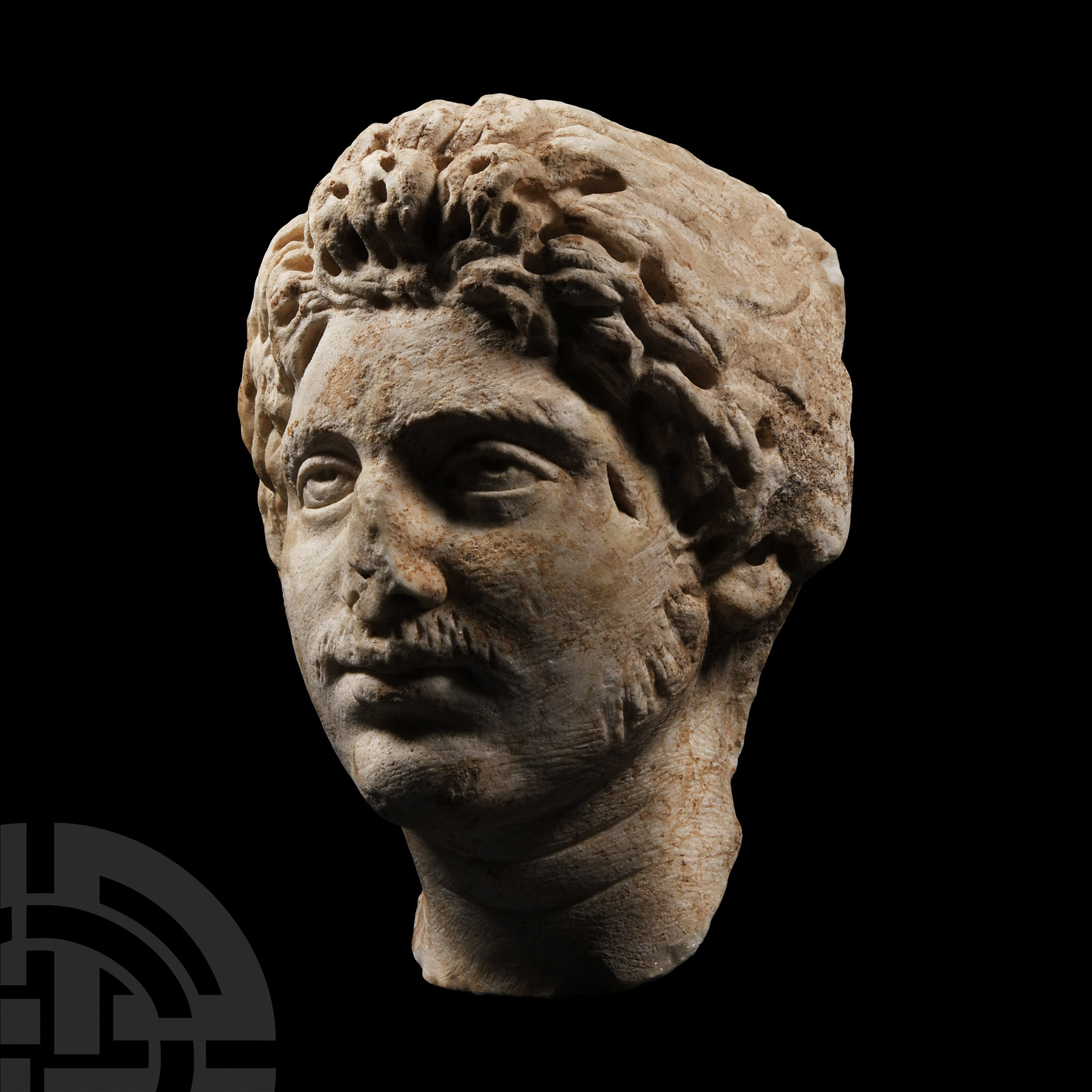 Roman Marble Head of a Germanic Warrior - Image 2 of 3