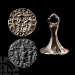 English Medieval Silver Chessman Type Seal Matrix