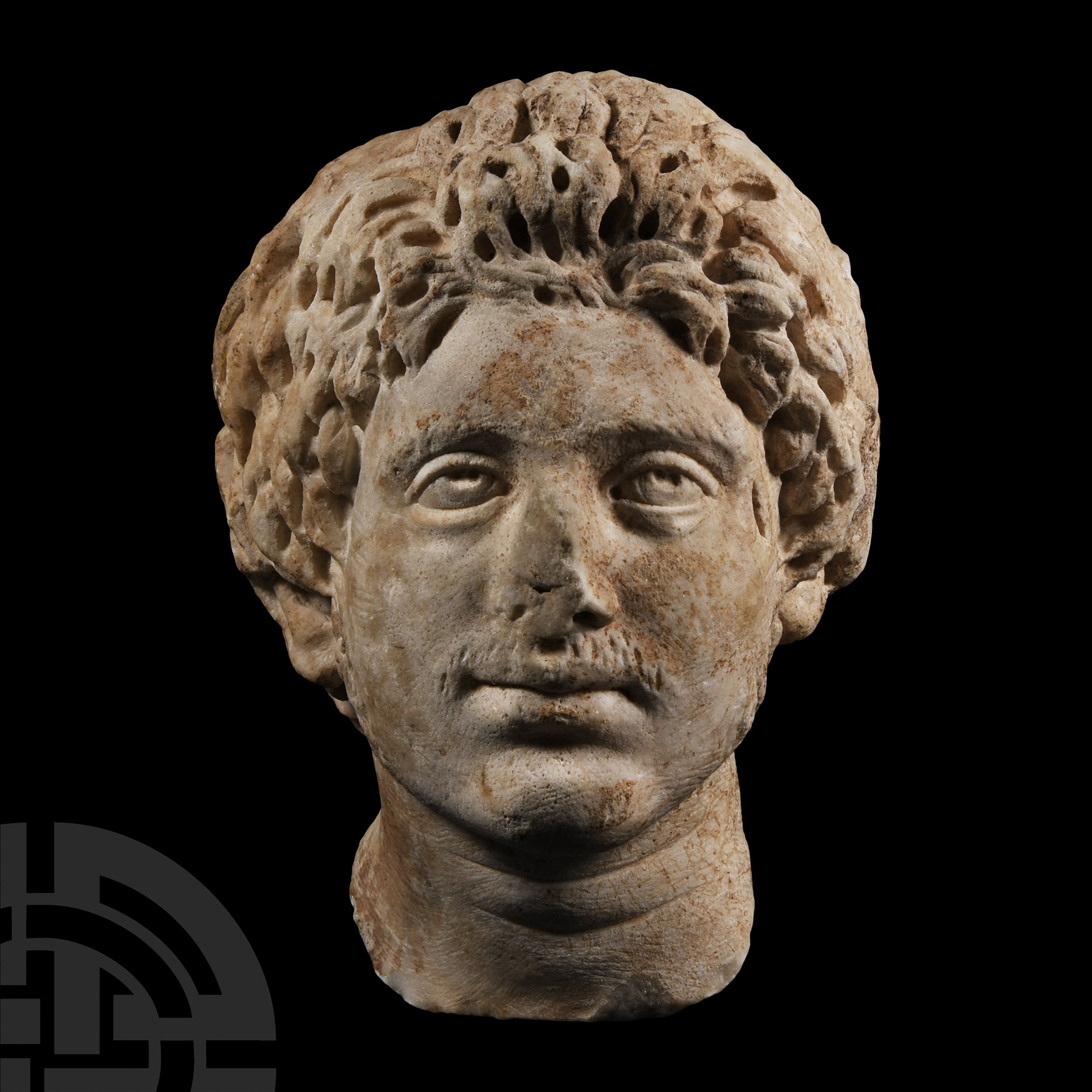 Roman Marble Head of a Germanic Warrior - Image 3 of 3