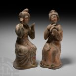 Chinese Tang Pair of Courtly Ladies