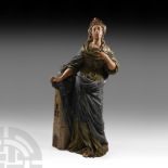 Post Medieval Painted Wooden Saint Barbara Statue