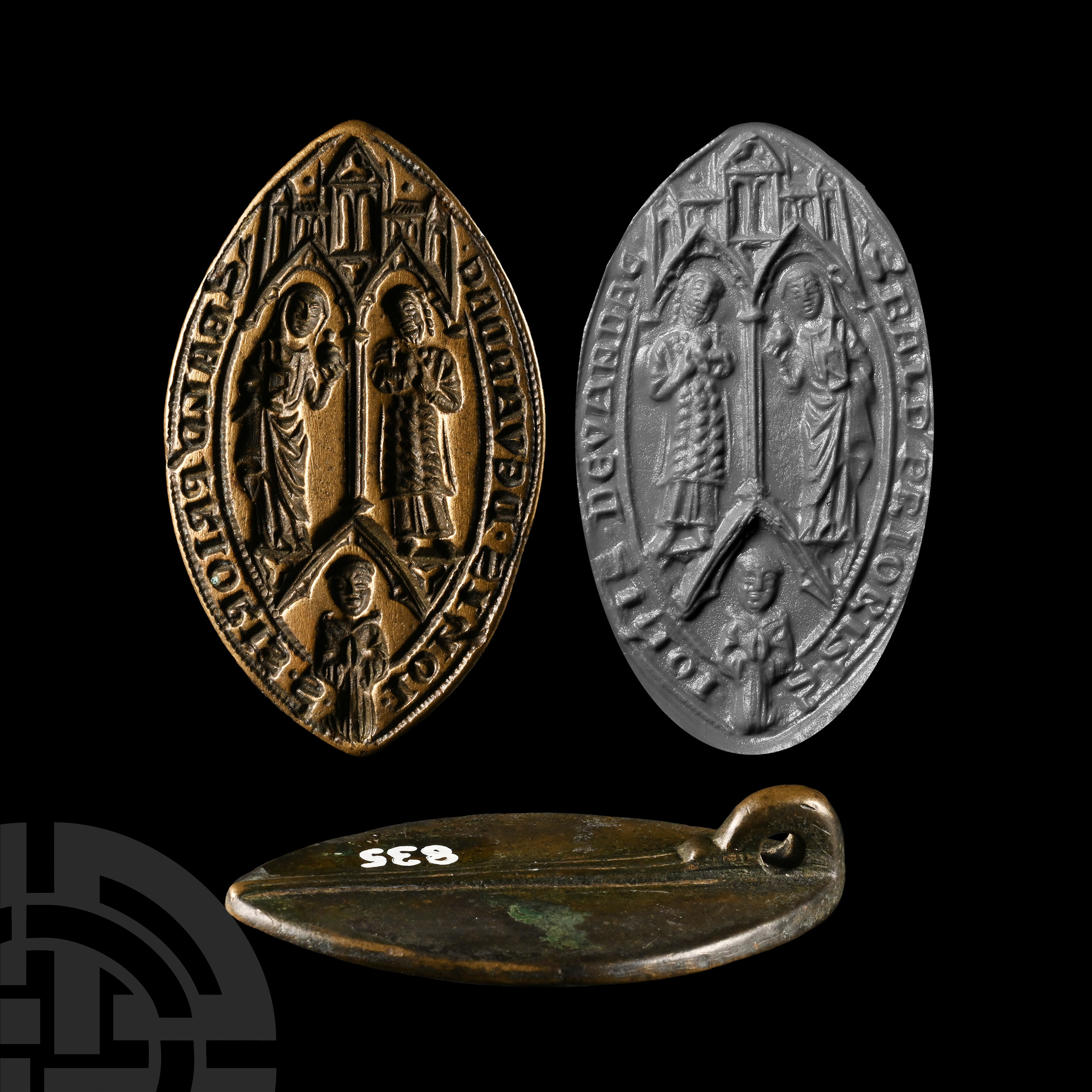 Large French Medieval Vesica-Shaped Seal Matrix for Baldwin, Prior of Saint John the Baptist at Vend