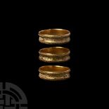 'The Chinnor' Medieval Gold 'None So Well' Decorated Posy Ring
