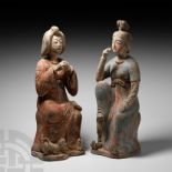 Chinese Tang Pair of Courtly Ladies