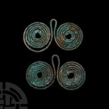 Bronze Age Coiled Bronze Spectacle Pendant Pair