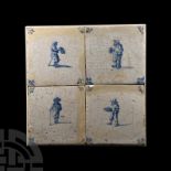 Post Medieval Glazed Ceramic Tile Set