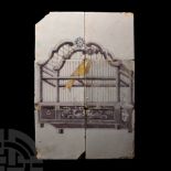 Post Medieval Glazed Ceramic Caged Canary Tile Set