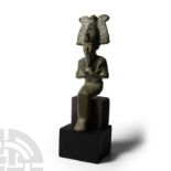 Egyptian Bronze Seated Osiris with Inlaid Eyes