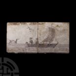 Post Medieval Dutch Ceramic Tiles with Boating Scene