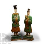Large Chinese Ming Glazed Ceramic Figure Pair