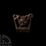 Viking Age Bronze Stirrup Apex Mount with Bear's Mask