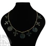 Viking Age Glass Bead Necklace with Bronze Pendants