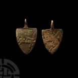 Medieval Bronze 'Stansam and Cotton Families' Knight's Heraldic Horse Harness Pendant Group
