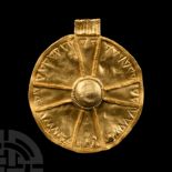 Saxon Gold Disc Pendant with Expanding Cross