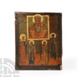 Gilt Painted Wooden Icon Of Virgin and Child