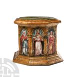 Renaissance Gilt Wooden Octagonal Socle with Paintings of Saints