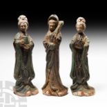 Chinese Late Ming Glazed Ceramic Lady Group