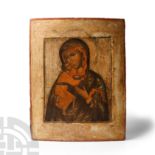 Russian Painted Wooden Icon of Virgin and Child