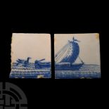 Post Medieval Glazed Ceramic Boat Tile Set