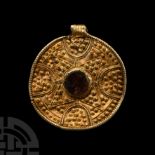 Early Saxon Gold Disc Pendant of Possibly Christian Design