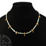 Western Asiatic Turquoise Bead Necklace with Gold Pomegranate Spacers