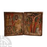 Late Medieval Ethiopian Wooden Diptych Depicting the Crucifixion and Resurrection