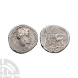 Ancient Roman Republican Coins - M Portius Cato - Victory AR Quinarius