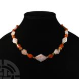 Western Asiatic Carnelian, Agate and Gold Bead Necklace