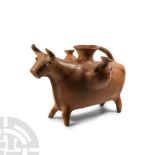 Central Asian Ceramic Bull Rhyton with Juglets