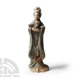 Chinese Qing Glazed Ceramic Female Attendant